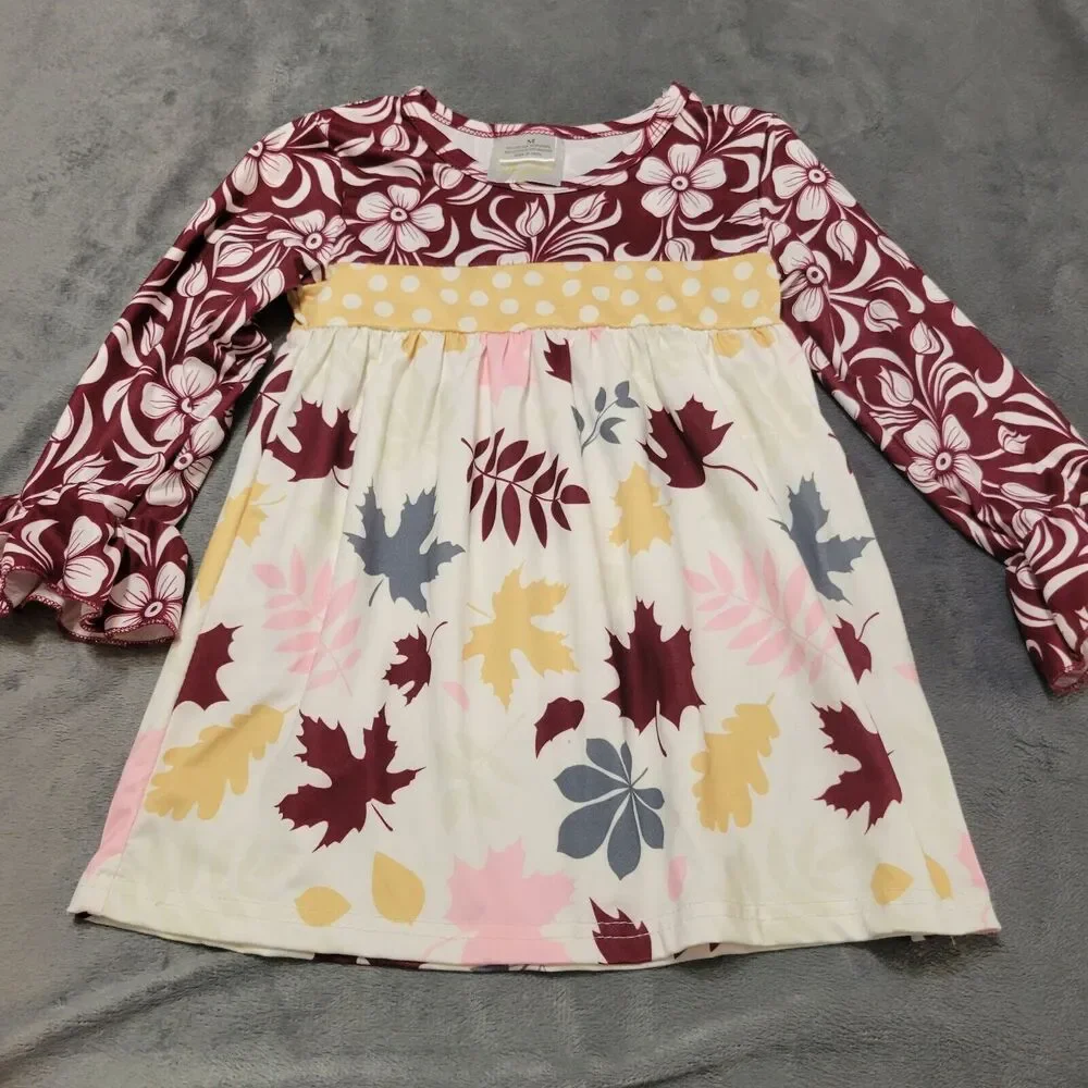 Honeydew Shirt Girl 4‎ Maroon Long Sleeve Leaf Comfort Stretch OH Snap Tunic Top